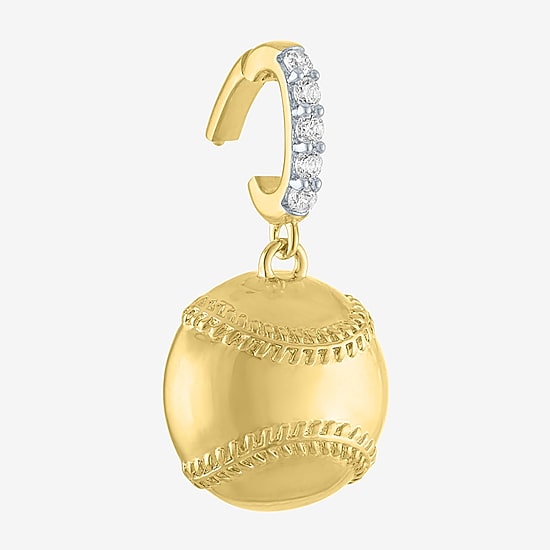 Charmed by Diamond Addiction Diamond Accent Baseball (G-H/ Si2-I1) White Diamond 14K Gold Over Silver Charm