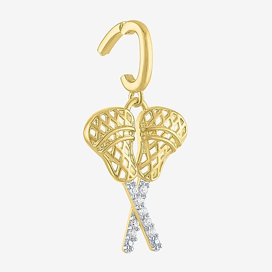 Charmed by Diamond Addiction Diamond Accent Lacrosse (G-H / Si2- I1) White Diamond Accent 14K Gold Over Silver Charm