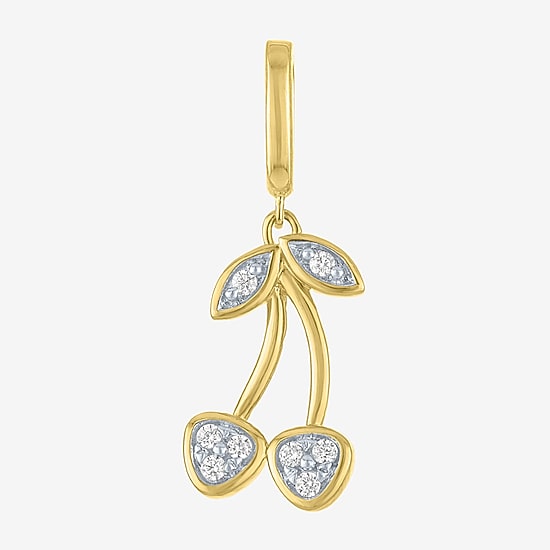 Charmed by Diamond Addiction Diamond Accent Cherries (G-H / Si2- I1) White Diamond Accent 14K Gold Over Silver Charm
