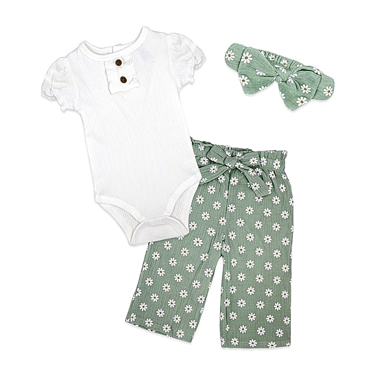 3 Stories Trading Company Baby Girls Woven 3-pc. Pant Set