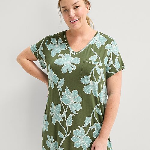 Liz Claiborne Cool And Calm Womens Plus Short Sleeve Crew Neck Nightshirt In Green