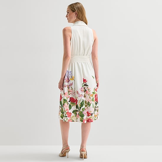 52seven Womens Sleeveless Midi Floral Shirt Dress