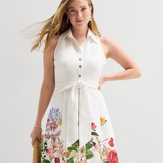 52seven Womens Sleeveless Midi Floral Shirt Dress