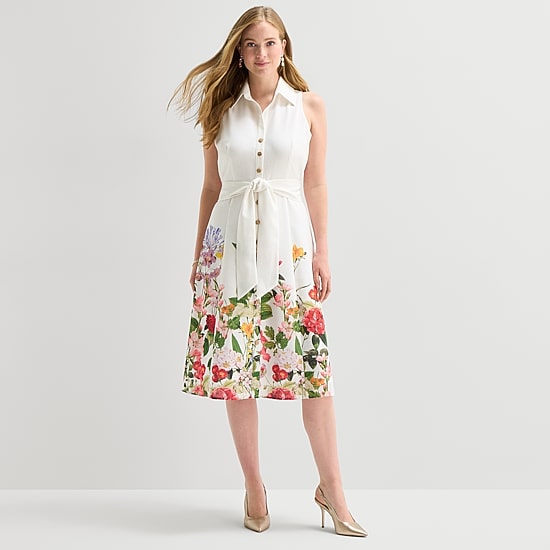 52seven Womens Sleeveless Midi Floral Shirt Dress