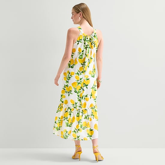 52seven Womens Midi Round Neck Sleeveless Shift Dress