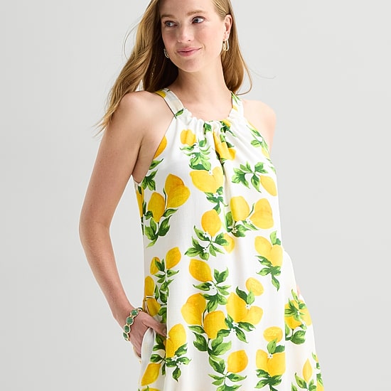 52seven Womens Midi Round Neck Sleeveless Shift Dress
