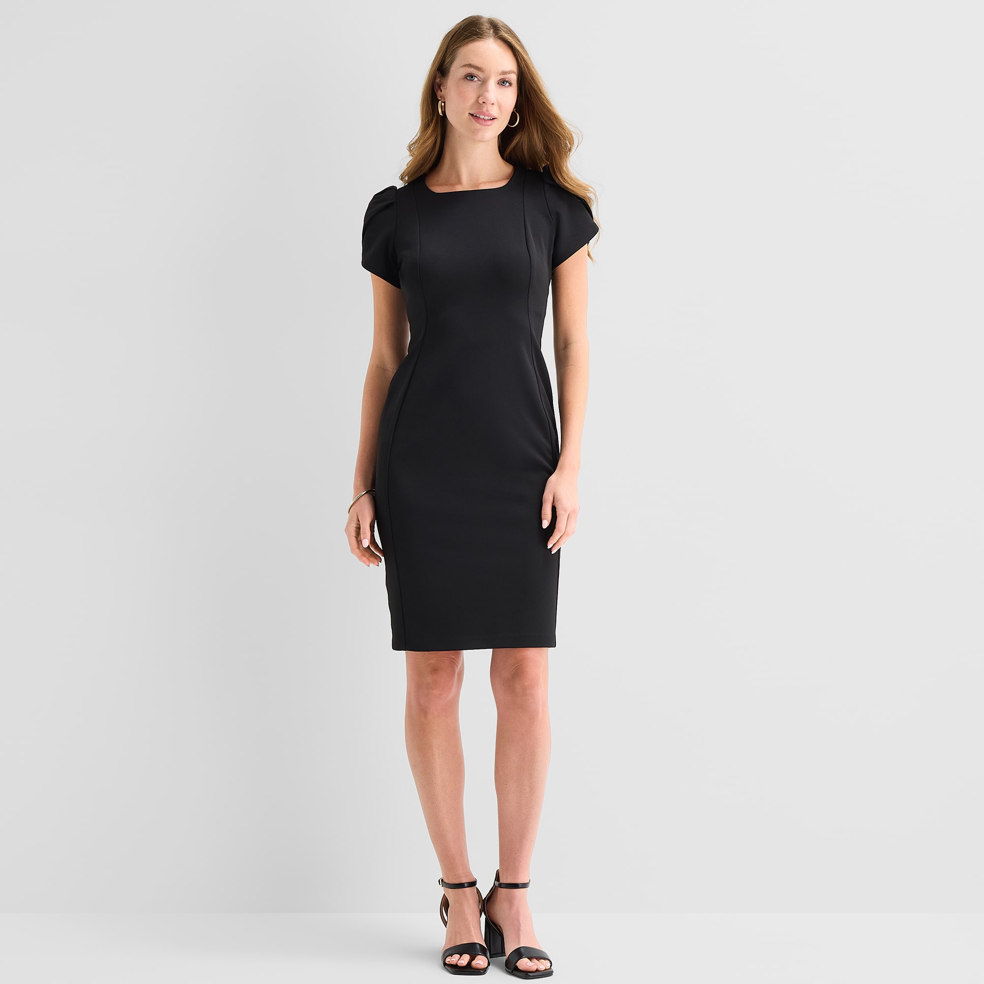 Marc New York Womens Square Neck Short Sleeve Sheath Dress