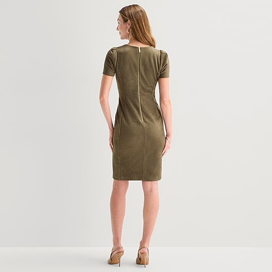 Marc New York Womens Round Neck Short Sleeve Sheath Dress