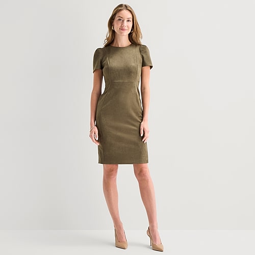 Marc New York Womens Round Neck Short Sleeve Sheath Dress In Green