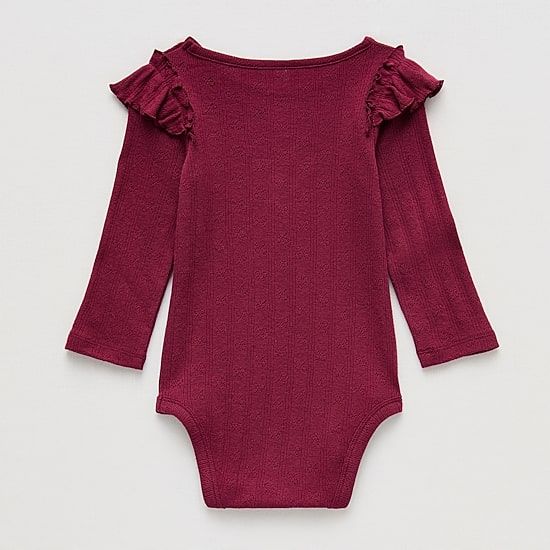 Okie Dokie Pointelle Baby Girls Crew Neck Long Sleeve Bodysuit