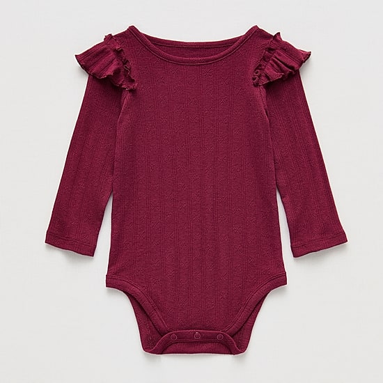 Okie Dokie Pointelle Baby Girls Crew Neck Long Sleeve Bodysuit