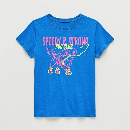 Xersion Little & Big Kid Girls Crew Neck Short Sleeve Regular Fit Graphic T-shirt In Blue