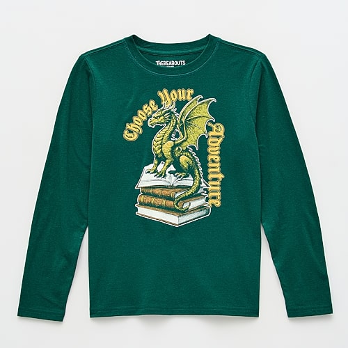 Thereabouts Little & Big Kid Boys Crew Neck Long Sleeve Regular Fit Graphic T-shirt In Green