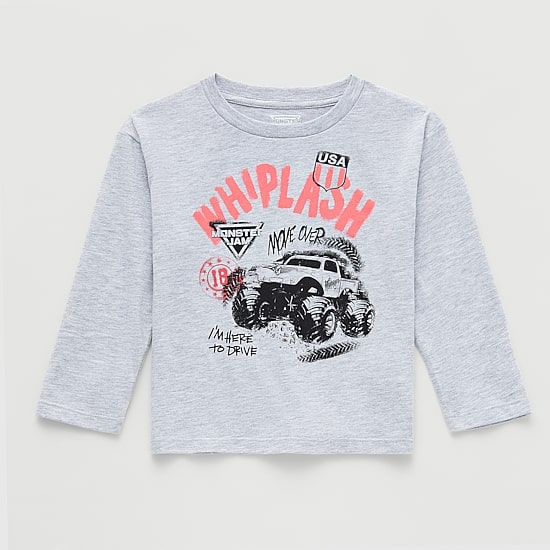 Toddler Boys Round Neck Long Sleeve Regular Fit Monster Jam Graphic T-Shirt