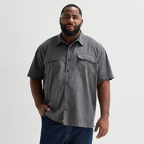 Mutual Weave Mens Short Sleeve Relaxed Fit Big And Tall Button-down Shirt In Gray