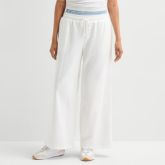 Arizona Womens Juniors Wide Leg Mid Rise Sweatpant