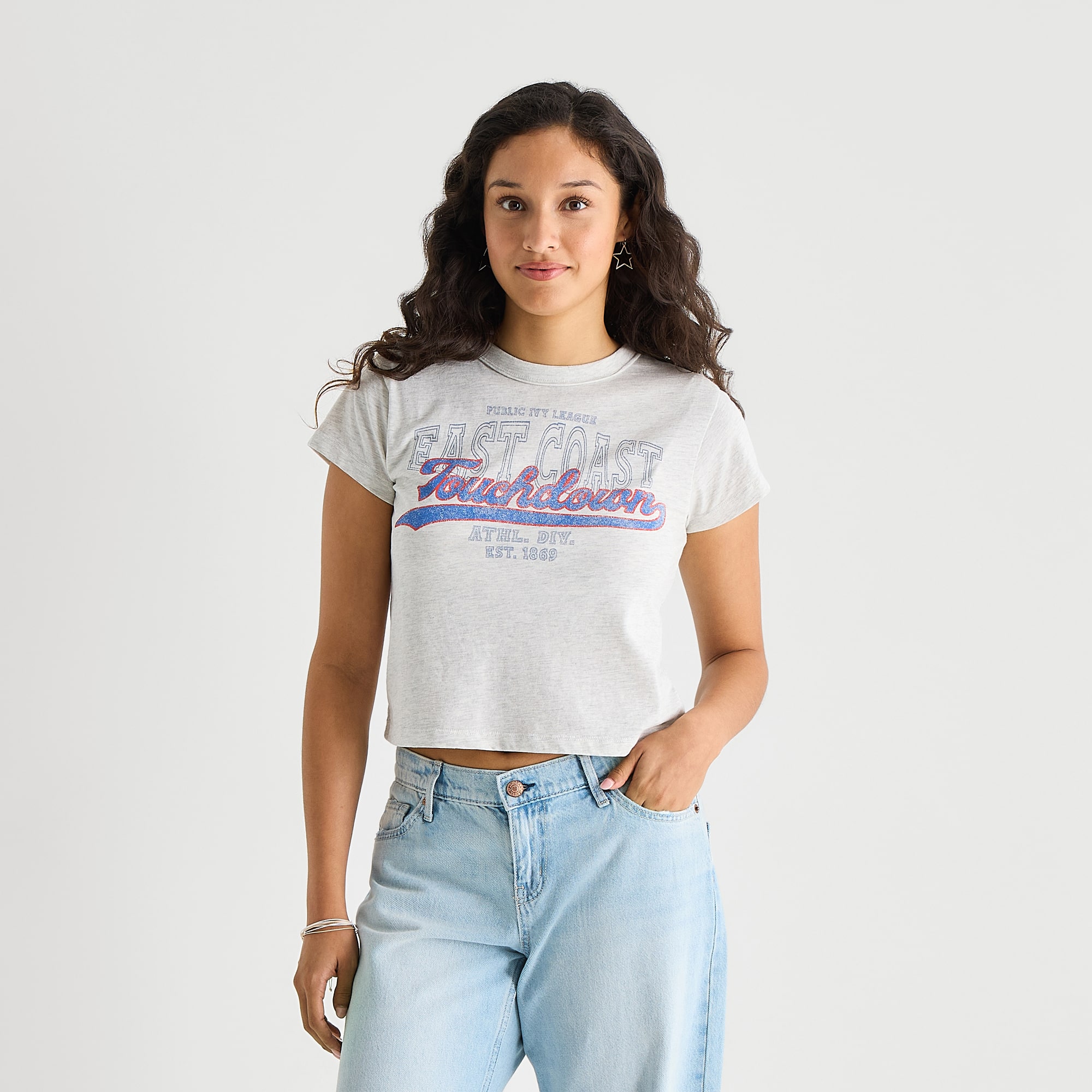 Arizona Womens Juniors Crew Neck Short Sleeve Regular Fit Graphic