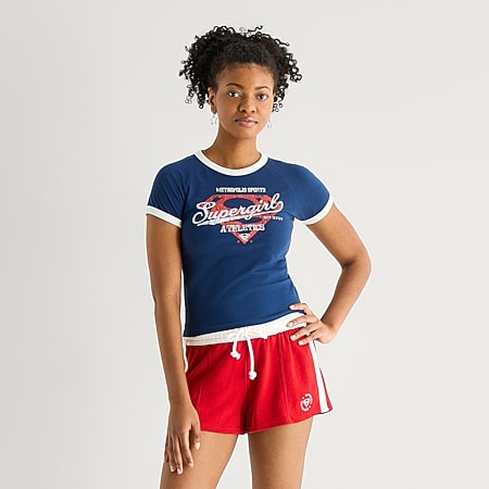 Arizona Womens Juniors Crew Neck Short Sleeve Oversized Graphic T