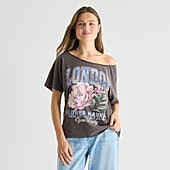 Arizona Womens Juniors Scoop Neck Short Sleeve Regular Fit Graphic T-Shirt