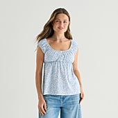 Arizona Womens Juniors Scoop Neck Short Sleeve Babydoll Top