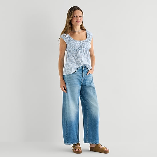 Arizona Womens Juniors Low Rise Barrel Jean