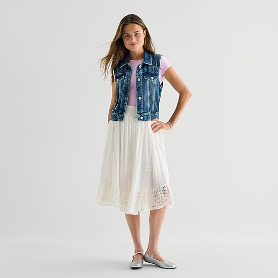 Arizona Womens Juniors Midi A-Line Skirt