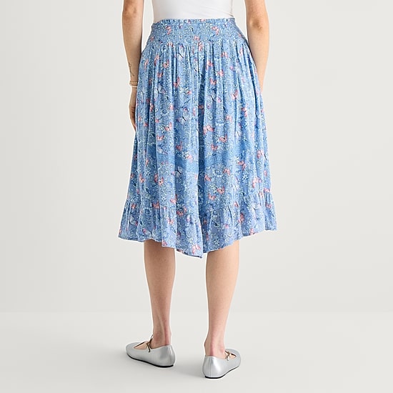 Arizona Womens Juniors Mid Rise Midi A-Line Skirt