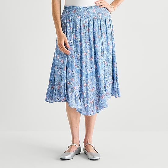 Arizona Womens Juniors Mid Rise Midi A-Line Skirt