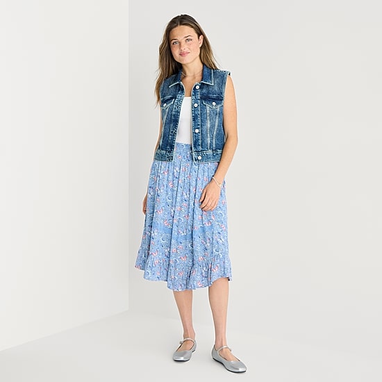 Arizona Womens Juniors Mid Rise Midi A-Line Skirt
