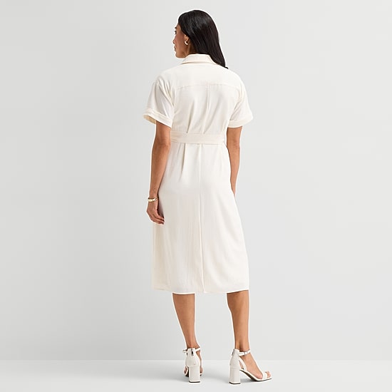 Liz Claiborne Womens Short Sleeve Midi Shirt Dress