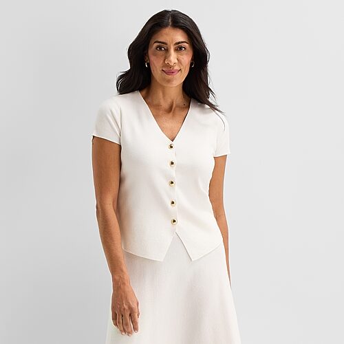 Liz Claiborne Womens V Neck Short Sleeve Pullover Sweater, Small, White