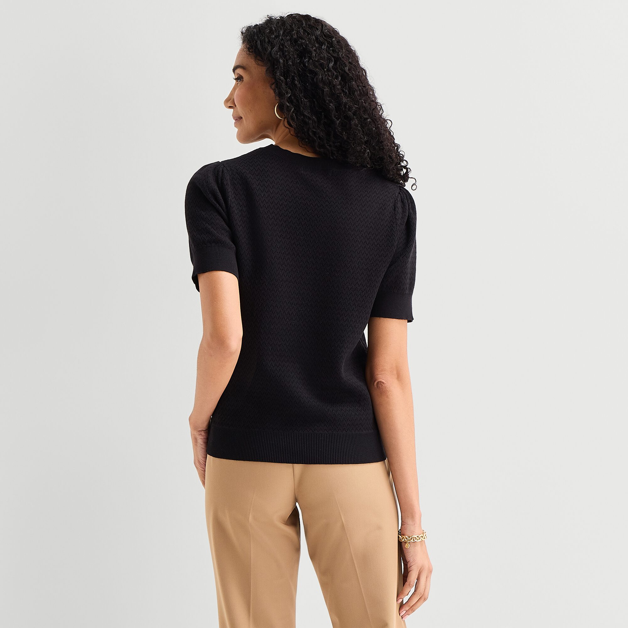 Liz Claiborne Womens Crew Neck Short Sleeve Pullover Sweater