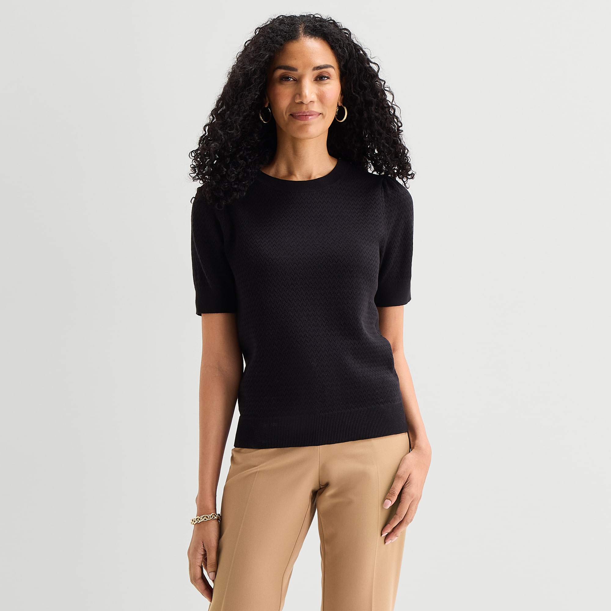 Liz Claiborne Womens Crew Neck Short Sleeve Pullover Sweater