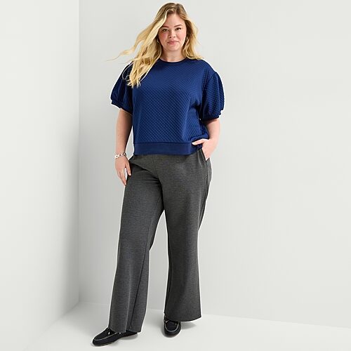 St. John's Bay Womens Plus Wide Leg Pull-on Pant In Gray