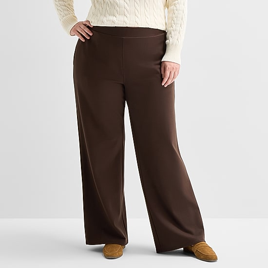St. John's Bay Womens Plus Wide Leg Pull-On Pant
