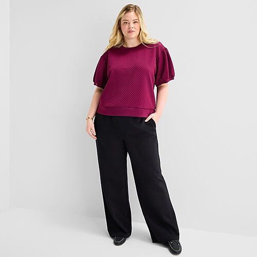 St. John's Bay Womens Plus Wide Leg Pull-on Pant In Black