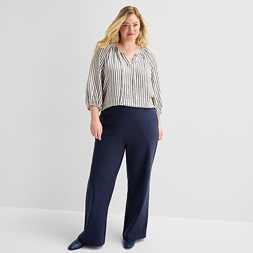 St. John's Bay Womens Plus Wide Leg Pull-on Pant In Blue