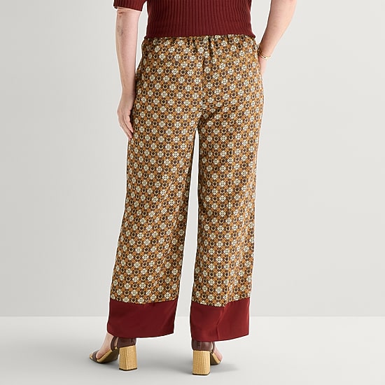 Liz Claiborne Medallion Womens Plus Wide Leg Mid Rise Pull-On Pant