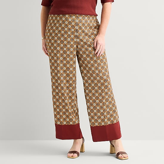 Liz Claiborne Medallion Womens Plus Wide Leg Mid Rise Pull-On Pant
