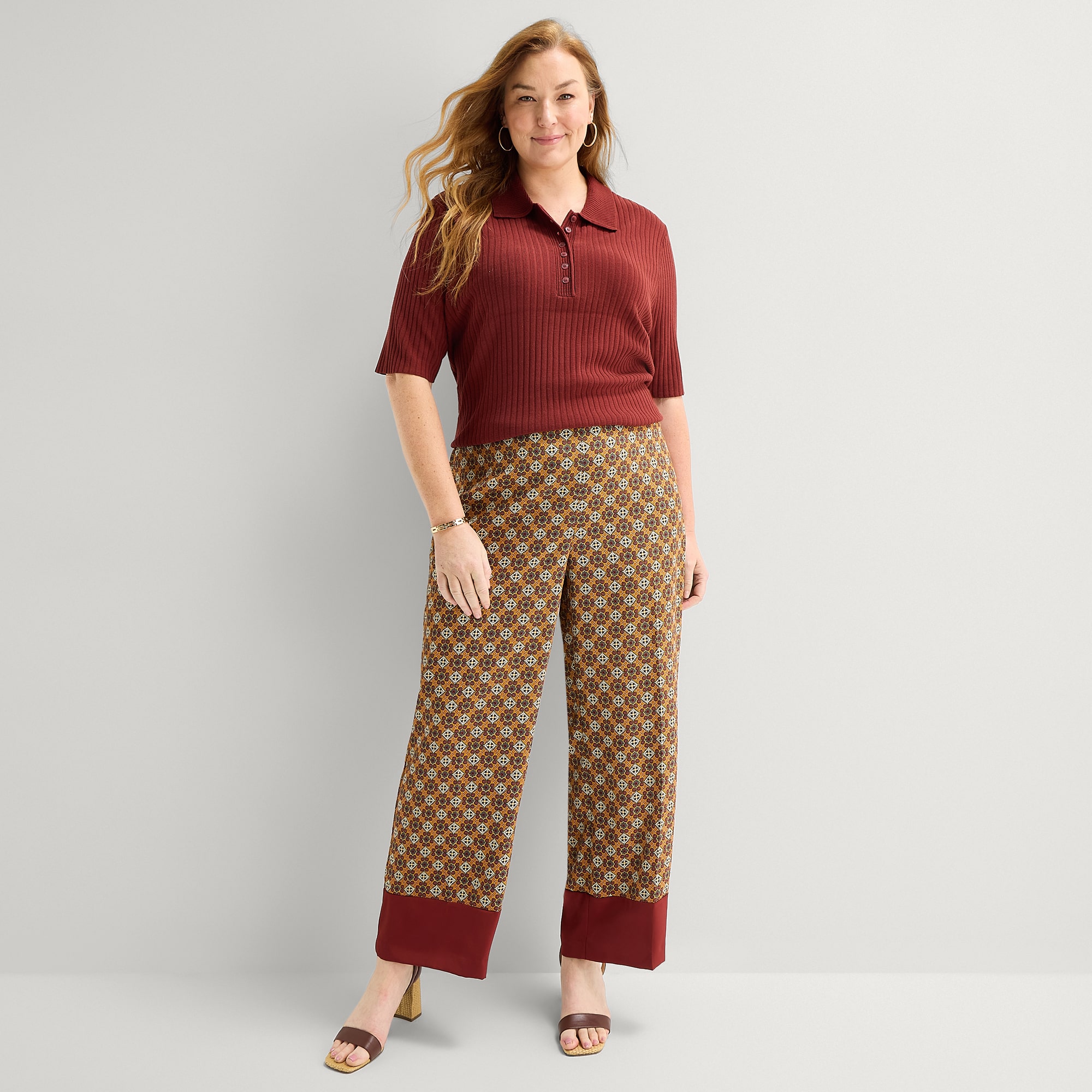 Liz Claiborne Womens Plus Wide Leg Mid Rise Pull-On Pant