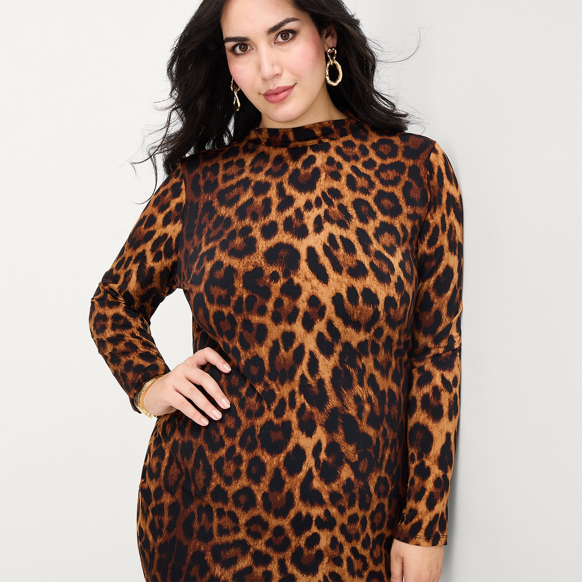 Bold Elements Womens Plus Mock Neck Long Sleeve Fitted Bodycon Dress