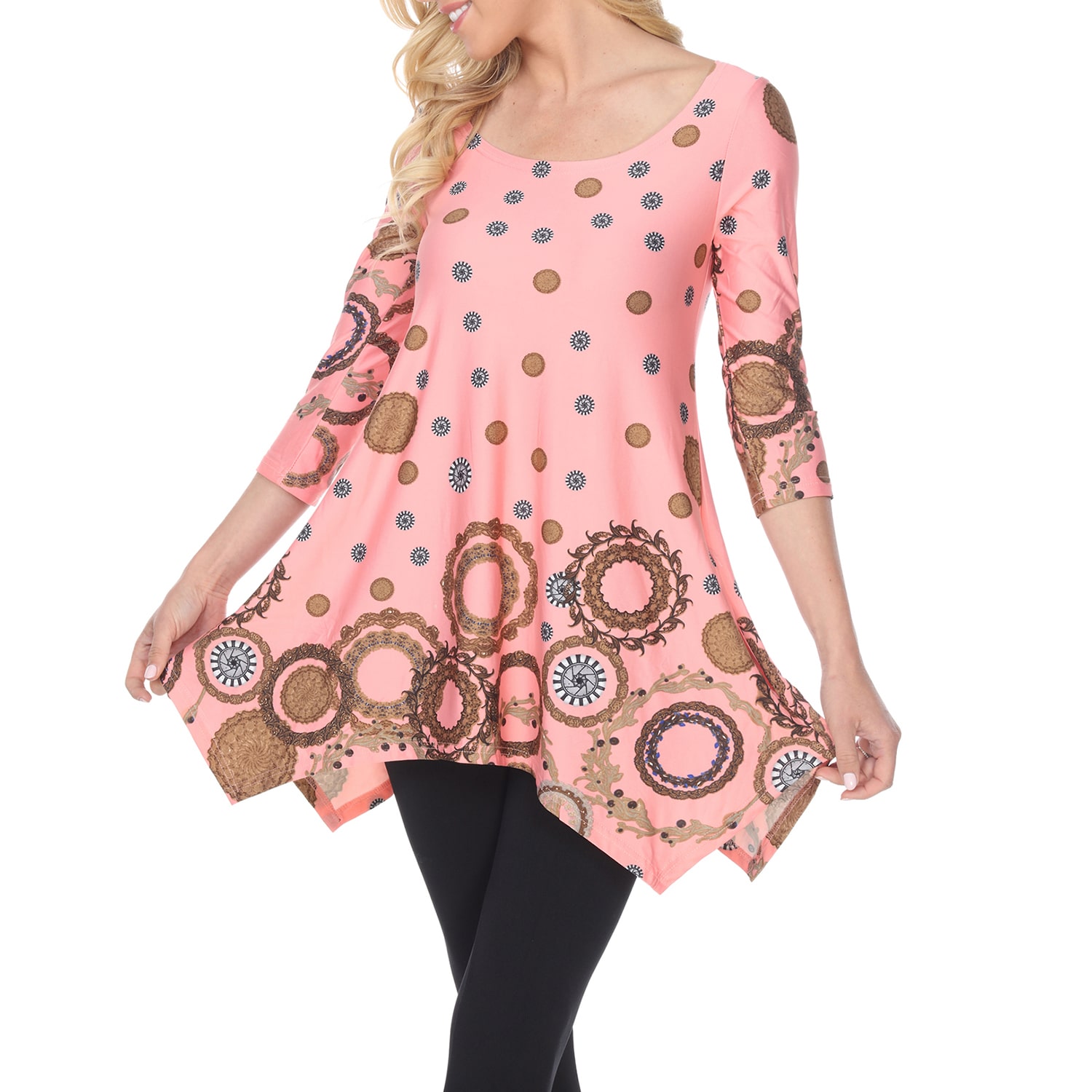 White Mark Womens Round Neck 3/4 Sleeve Tunic Top
