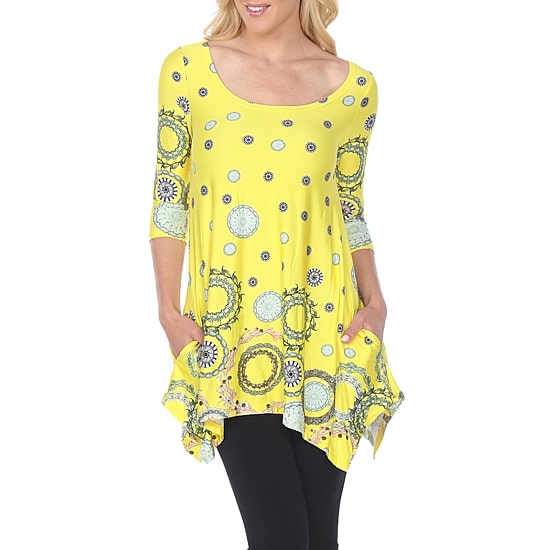 White Mark Womens Round Neck 3/4 Sleeve Tunic Top