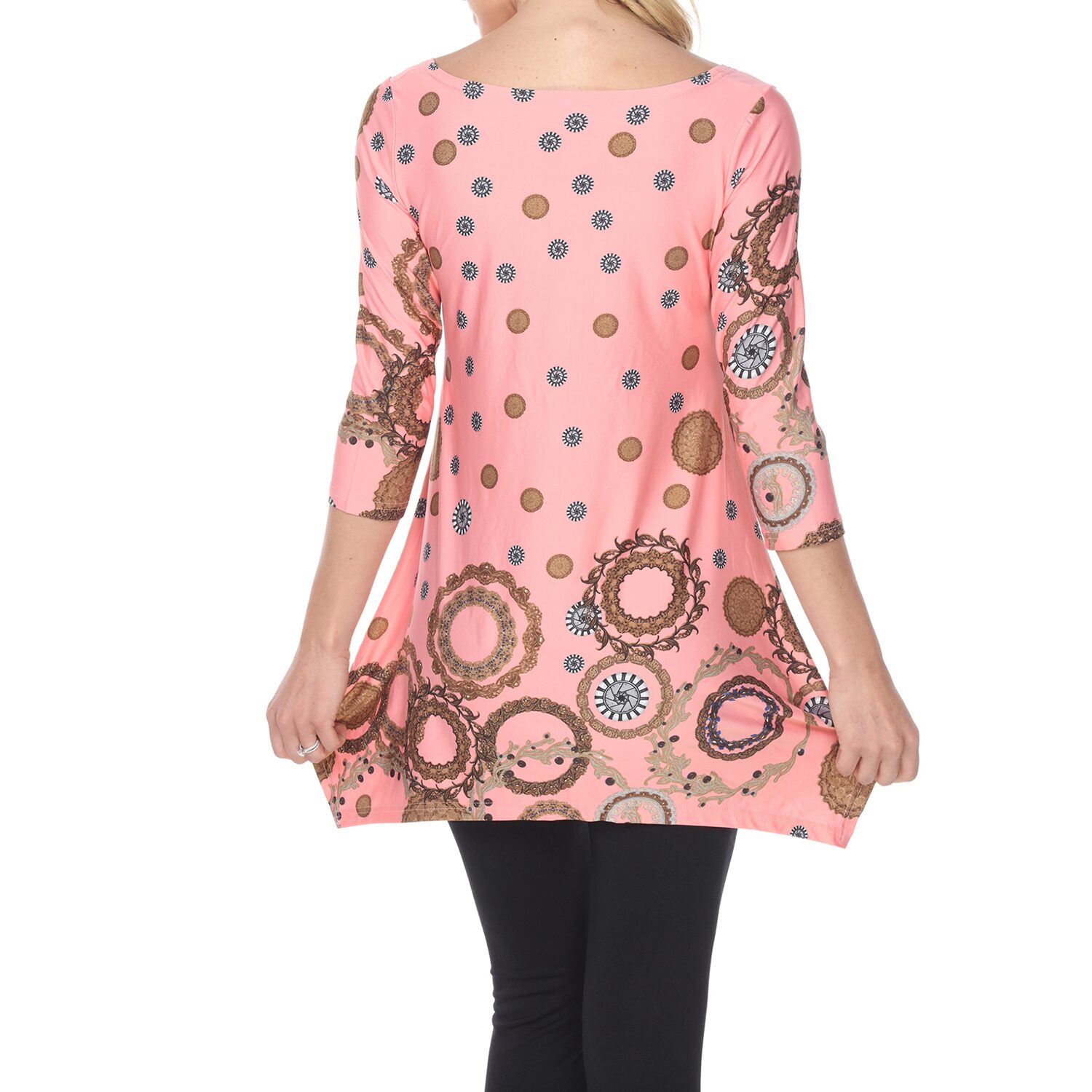 White Mark Womens Round Neck 3/4 Sleeve Tunic Top