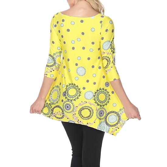 White Mark Womens Round Neck 3/4 Sleeve Tunic Top