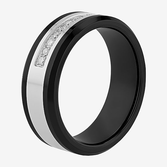 Mens 8MM 1/7 CT. T.W. Natural White Diamond Ceramic Stainless Steel Wedding Band