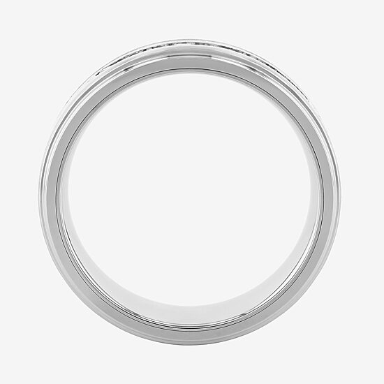 Mens 8MM 1/4 CT. T.W. Natural White Diamond Stainless Steel Tungsten Wedding Band