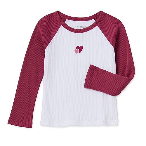Okie Dokie Toddler & Little Girls Crew Neck Long Sleeve Regular Fit Graphic T-Shirt, 12 Months, Pink