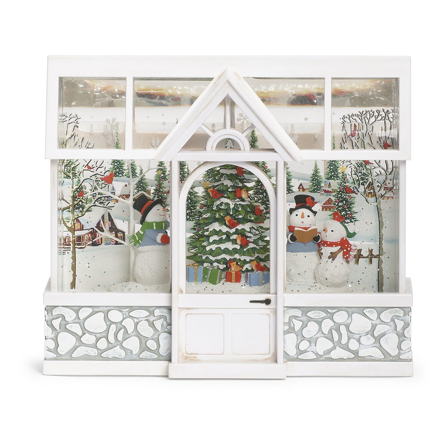 Roman 8in Led Swirl Snowman Choir Christmas Snow Globe