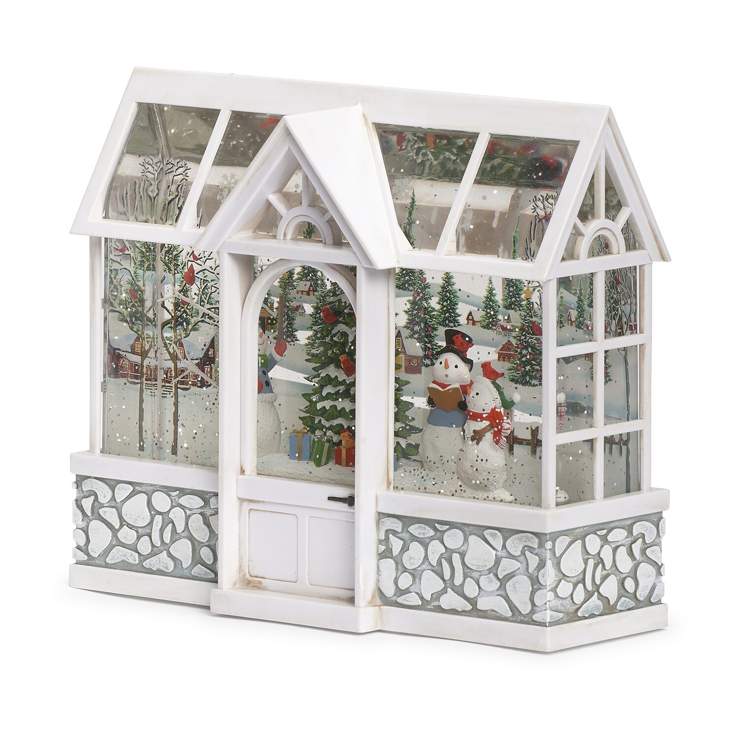 Roman 8in Led Swirl Snowman Choir Christmas Snow Globe